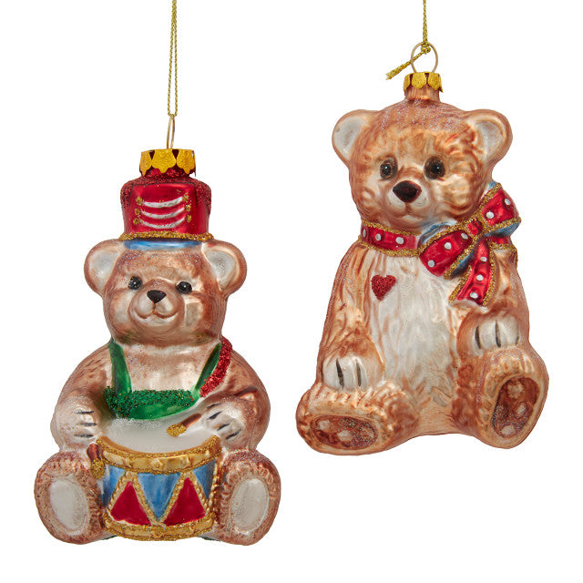 4" Glass Christmas Teddy Bear Ornaments