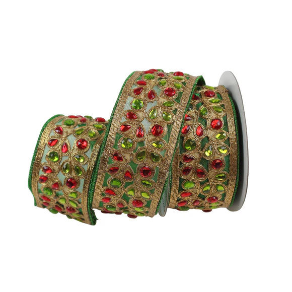Farrisilk Two-Tone Jewels Ribbon – Red &Lime (1.5" x 5yd)