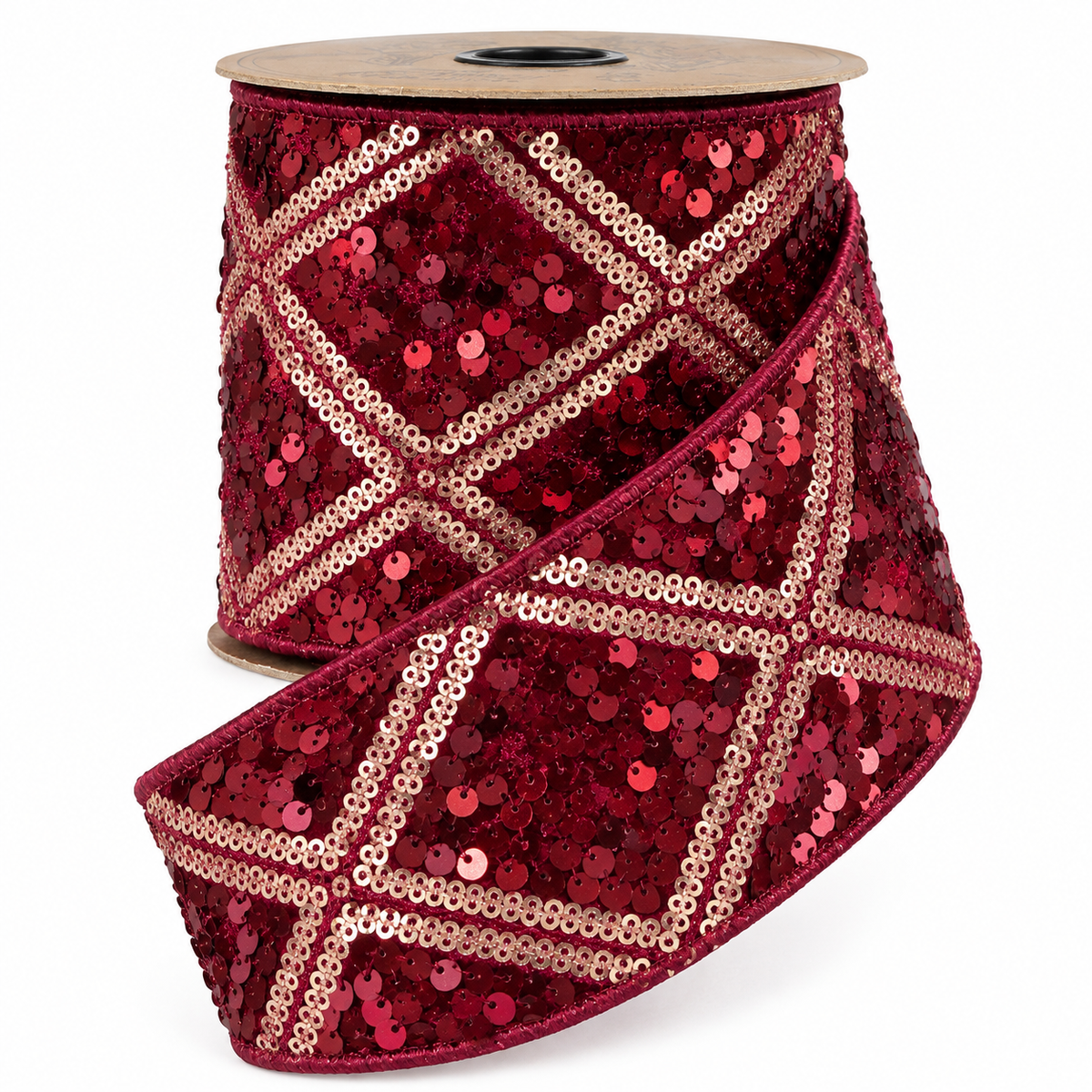 4" x 5 Yards Harlequin Sequin Ribbon – Burgundy