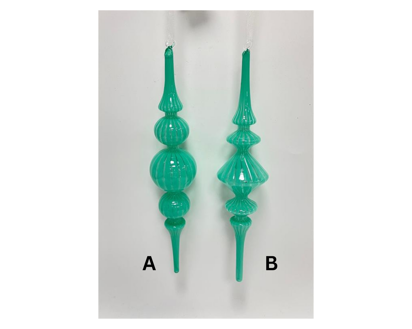 Aqua Glass Finial Ornaments – Sold Separately