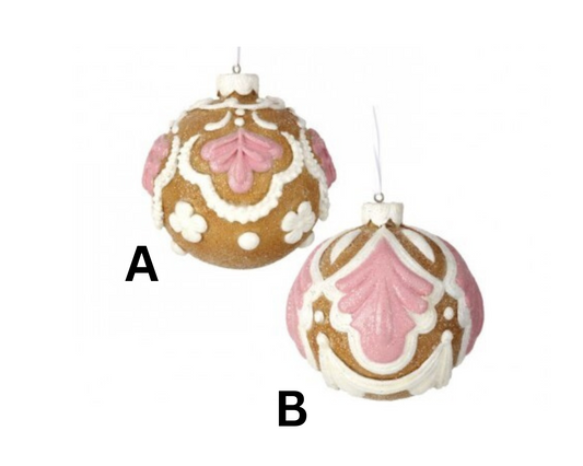 4" Pink Gingerbread Ball Ornaments – Sold Separately (Resin)