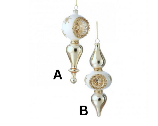 Gold & White Reflector Finial Ornaments – 7" (Sold Separately)