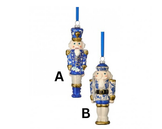 Blue & White Nutcracker Glass Ornaments – 6.5" (Sold Separate)