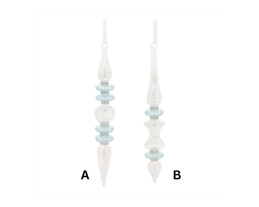 Iridescent Glass Finial Ornaments with Aqua Accents – 10.5"