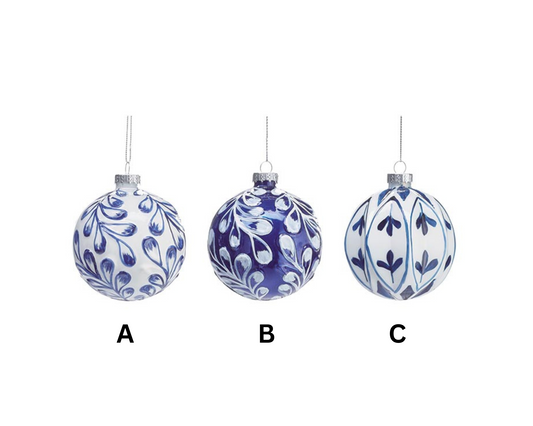 Blue & White Painted Glass Ornaments