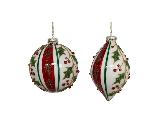 100mm Holly & Berry Glass Ornament – Sold Separately