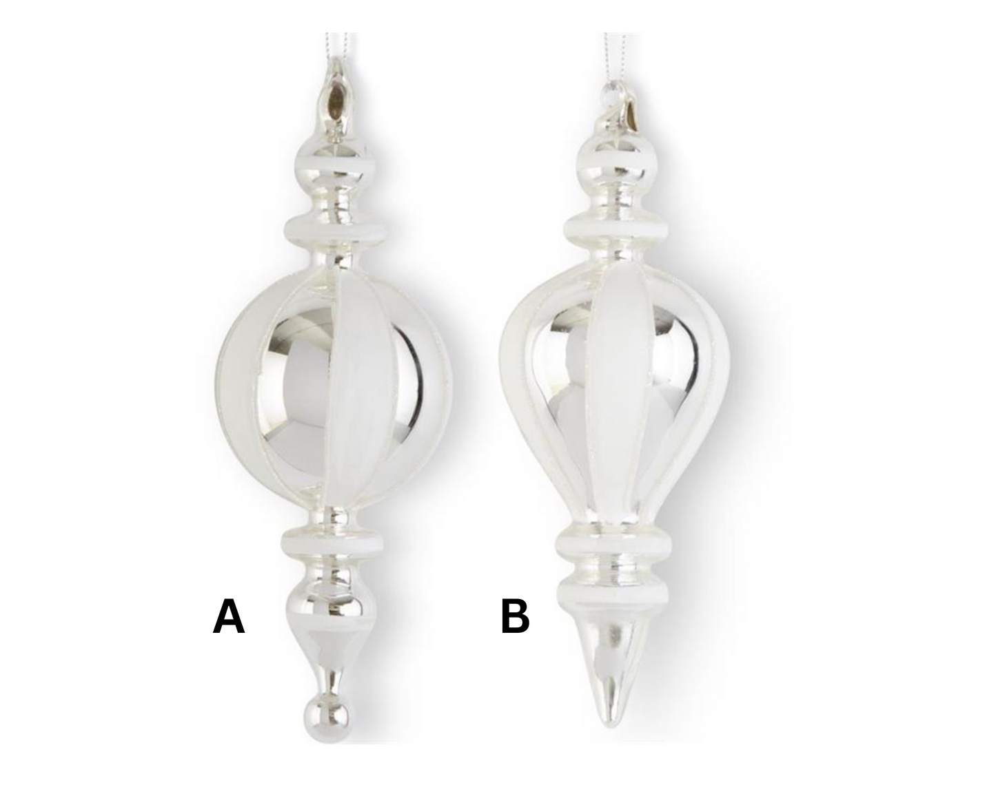6" White & Silver Striped Glass Finial Ornament