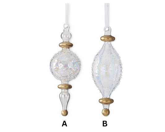 8" Iridescent Glass Finial Ornaments with Beaded Accents