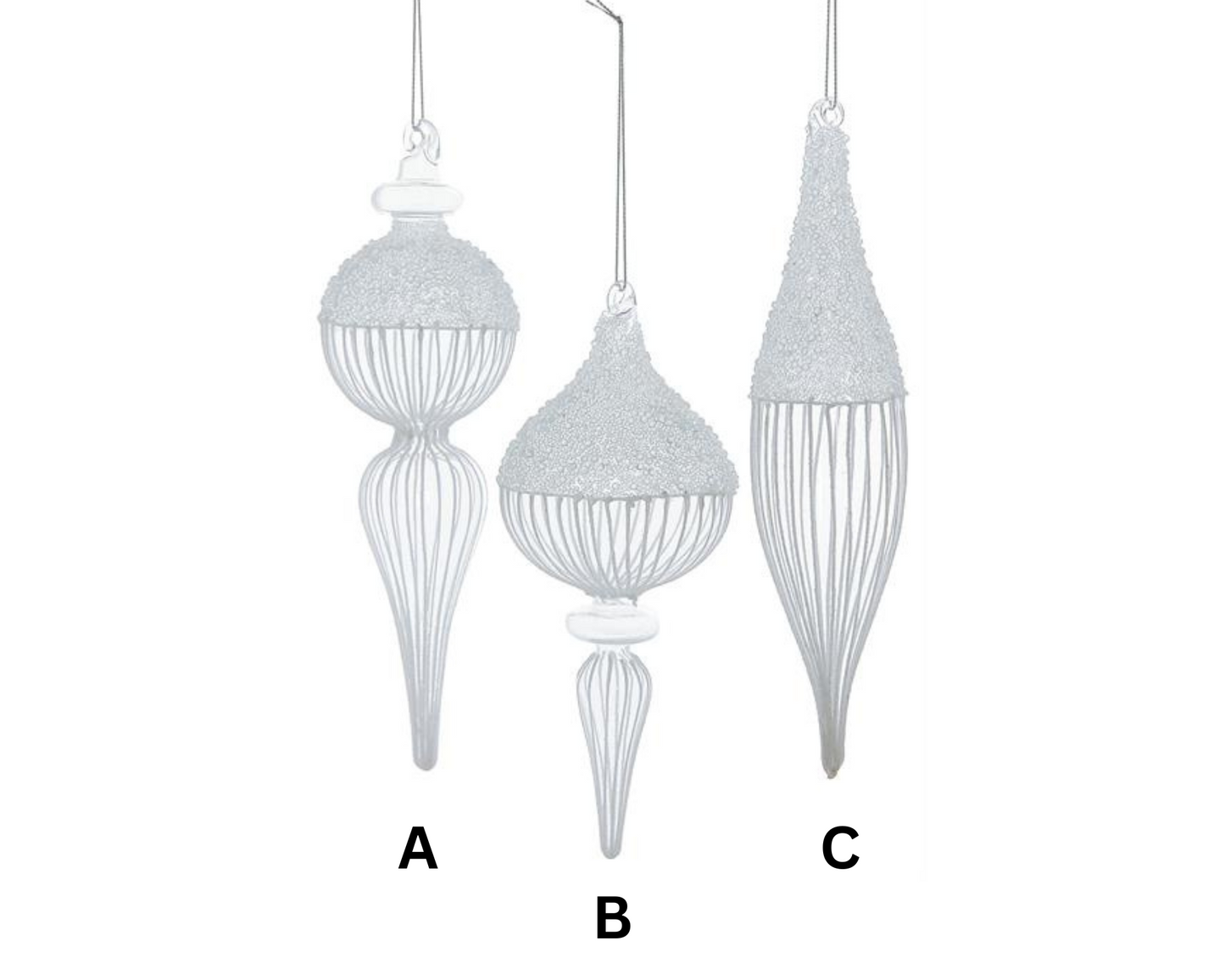 Frosted Clear Glass Ornaments – Sold Separately