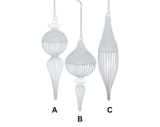 Frosted Clear Glass Ornaments – Sold Separately