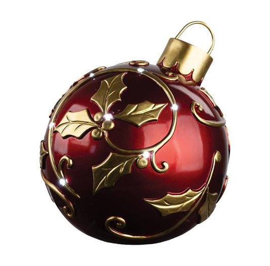 Lighted Holly Christmas Ornament Ball