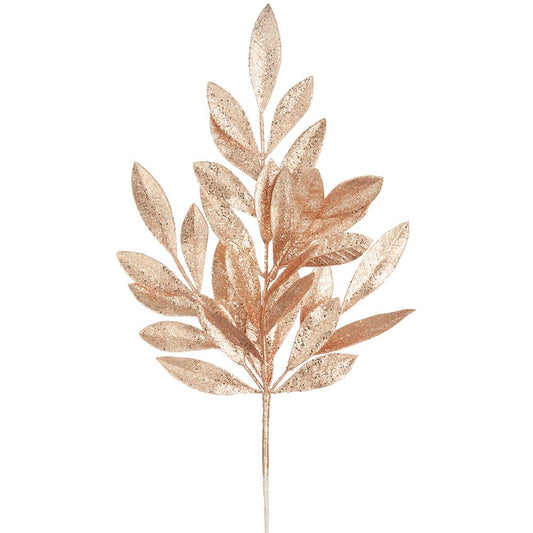 21" Rose Gold Glittered Bay Leaf Spray