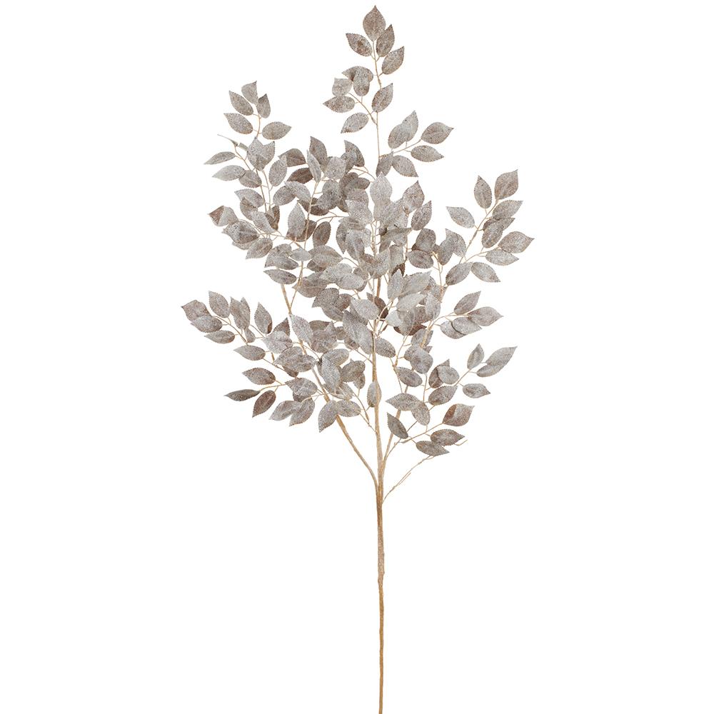 52" Brown Glittered Rose Leaf Spray