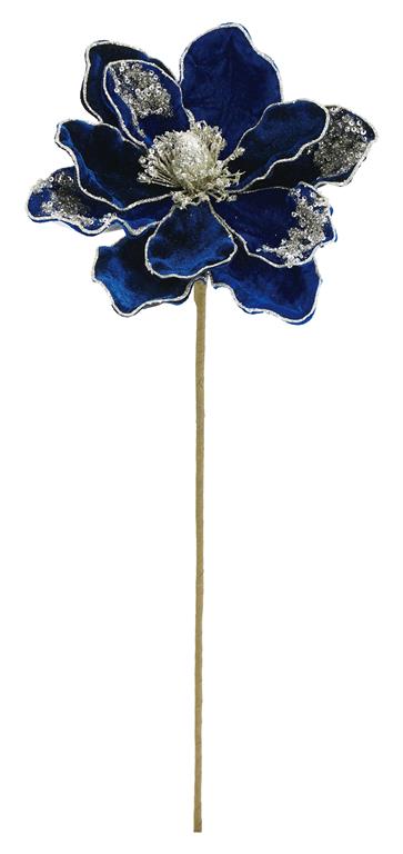 Royal Blue Velvet Poinsettia Stem – 20"