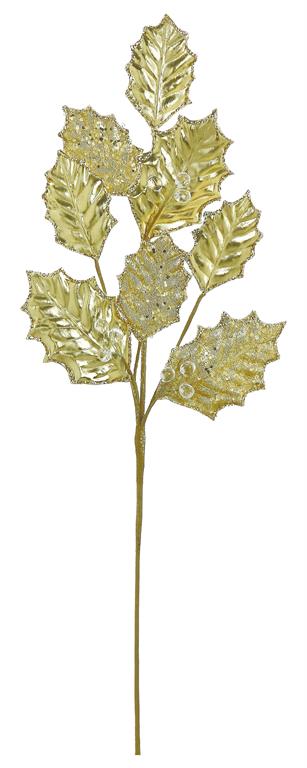 28" Gold Holly Leaf Spray