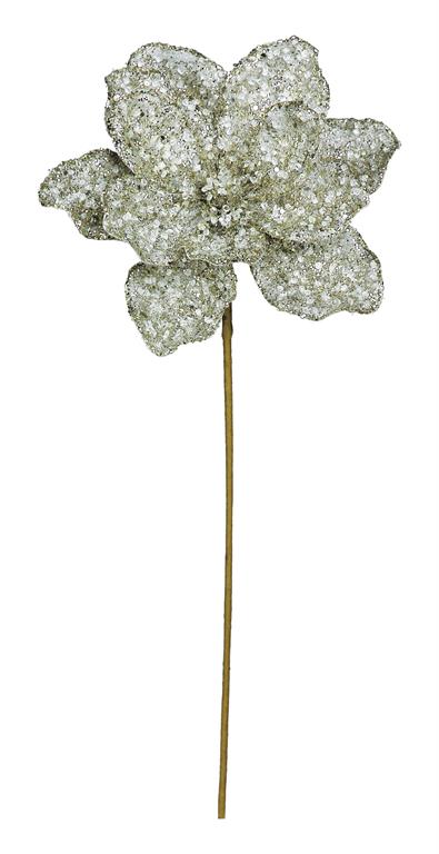 Platinum Glitter Magnolia Stem – 20"