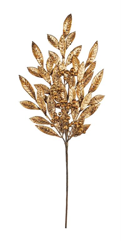 Bronze Glitter Leaf & Berry Spray – 28"