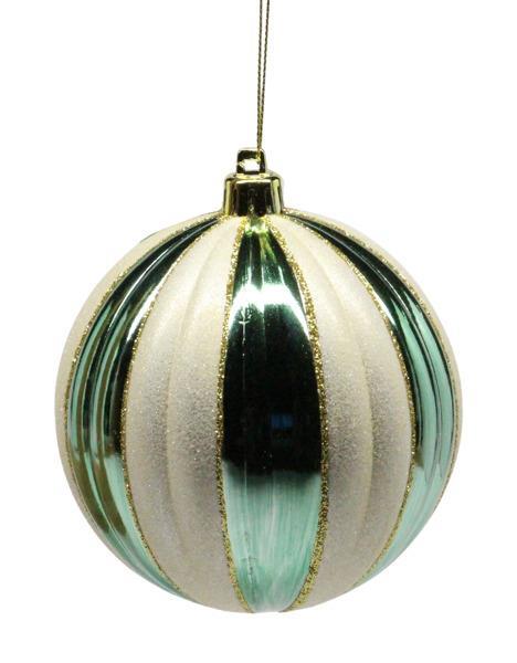 100mm Glitter Vertical Stripe Ornament – Sage, Cream & Gold