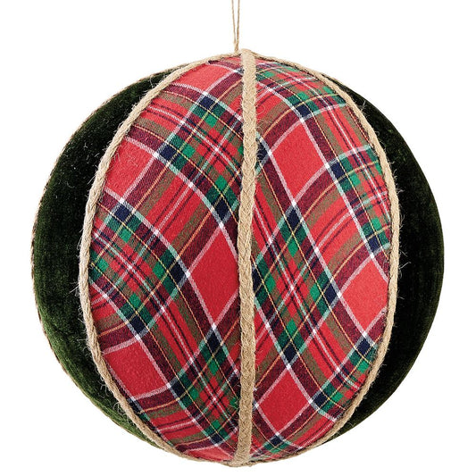 12" Plaid & Velvet Ball Ornament