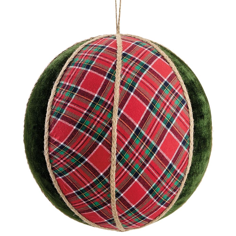 15.5" Oversized Plaid & Velvet Ball Ornament