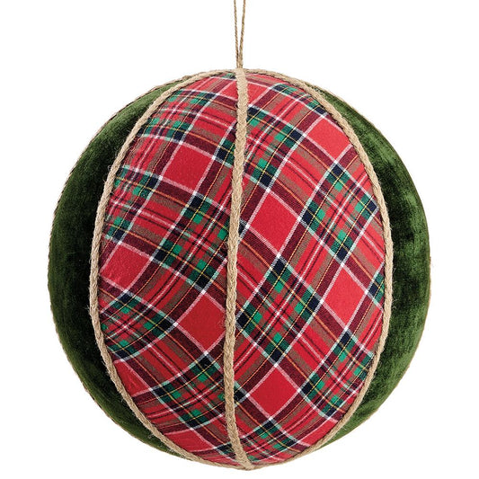 15.5" Oversized Plaid & Velvet Ball Ornament