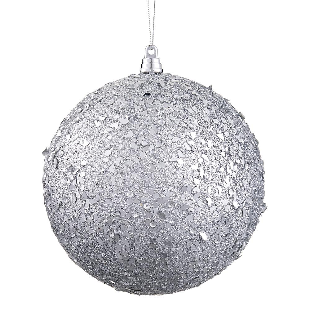 6" Silver Glittered Ball Ornament