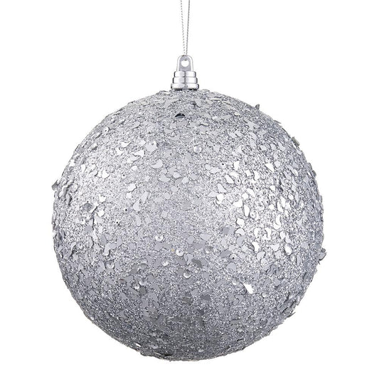 6" Silver Glittered Ball Ornament