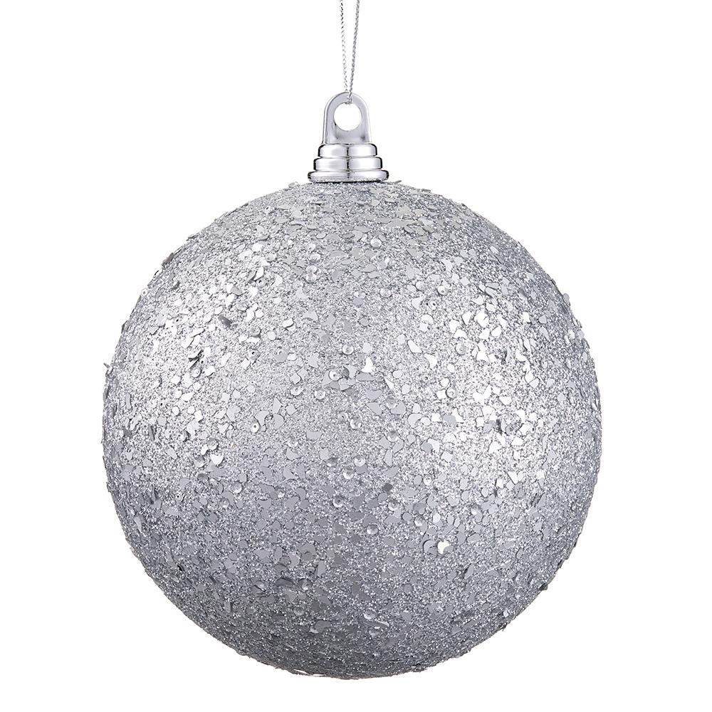 8" Silver Glittered Ball Ornament
