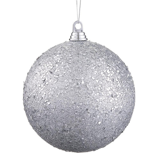 8" Silver Glittered Ball Ornament