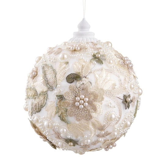 7" Pearl Embroidered Floral Ball Ornament