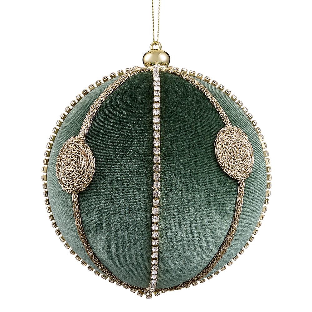 5" Green & Gold Diamond Velvet Ball Ornament