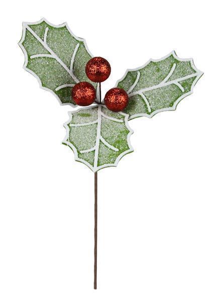 11.75" Holly Leaf Stem – Green and Red
