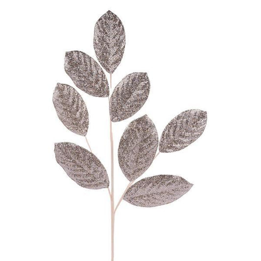 30" Metallic Glitter Leaf Spray – Champagne