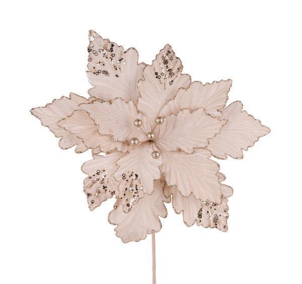 19” Deluxe Velvet & Glitter Poinsettia – Champagne