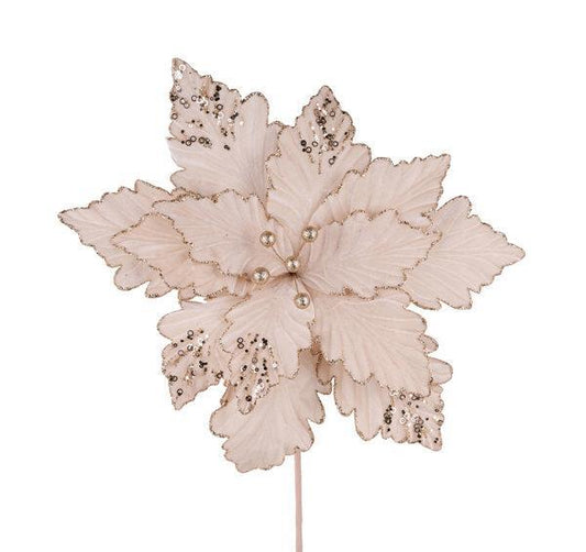 19” Deluxe Velvet & Glitter Poinsettia – Champagne