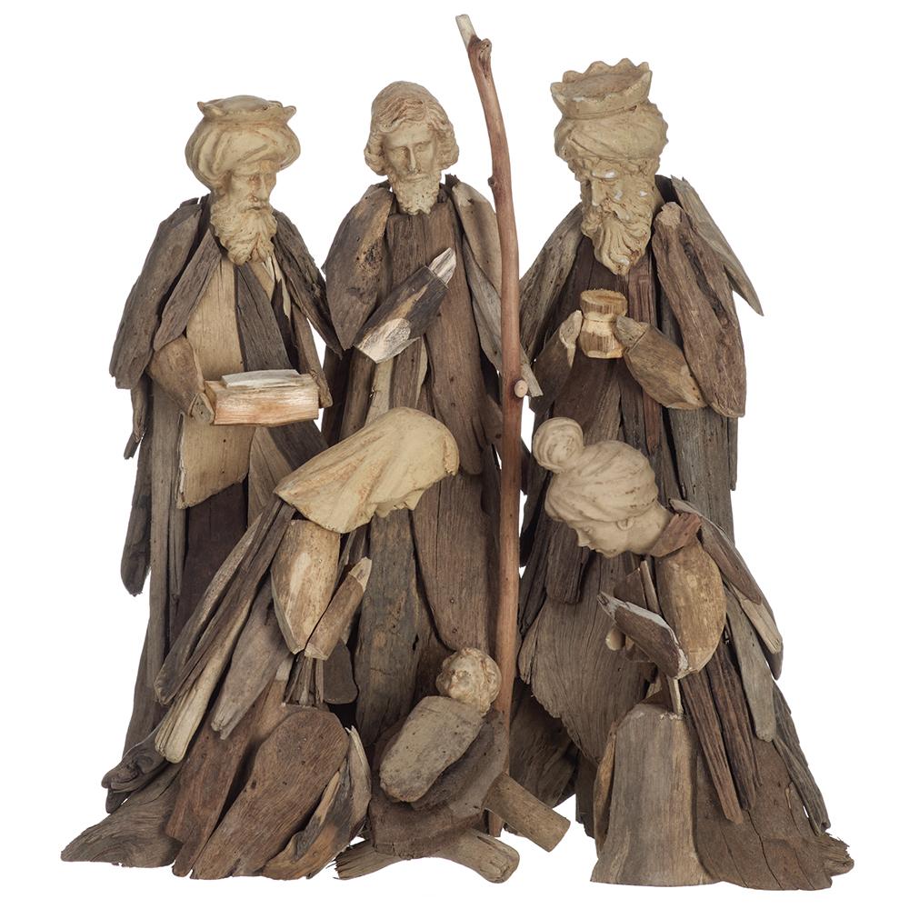19" Driftwood Holy Family & Three Kings Nativity