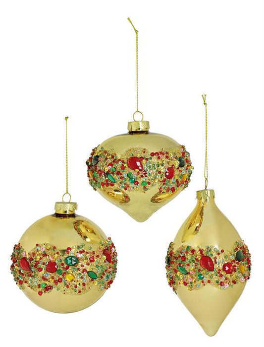 Gold Jeweled Glass Ornaments
