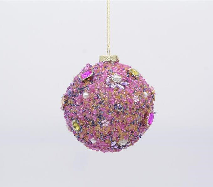 Beaded & Jeweled Glass Ball Ornament with Pearls – 100mm