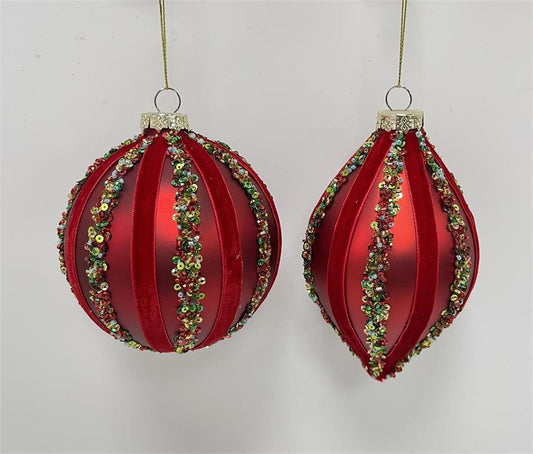 Red Velvet &amp; Sequin Ornaments – 100MM (Sold Separately)