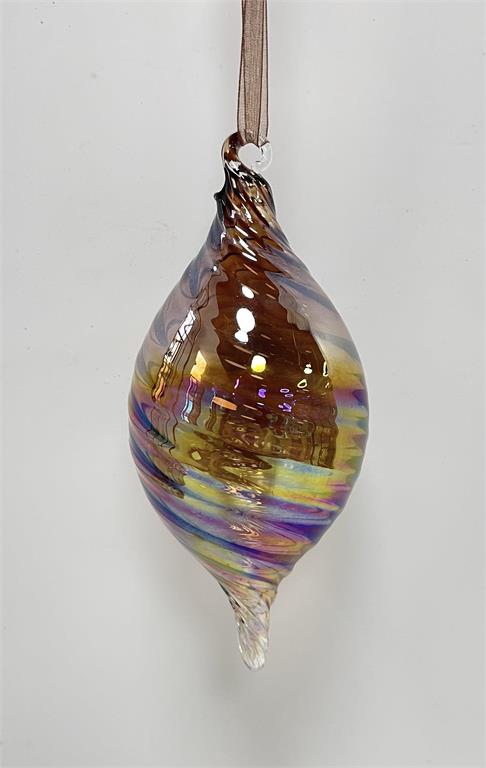 90mm Handblown Glass Finial Ornament – Copper Iridescent