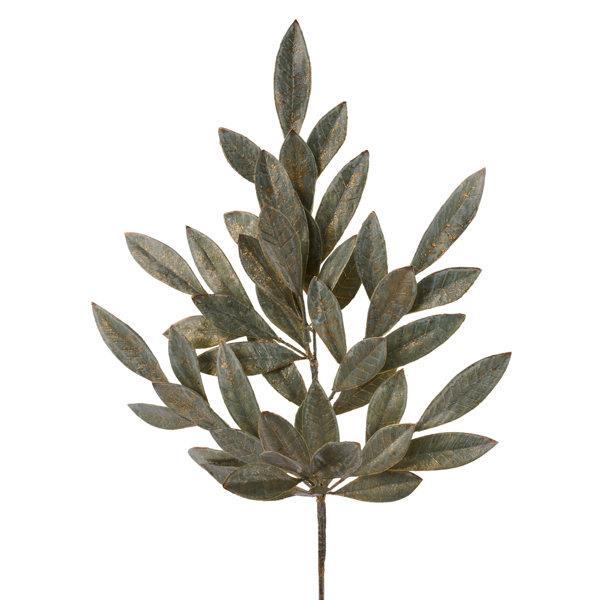 23.5" Brushed Bay Leaf Spray – Sage Green and Gold