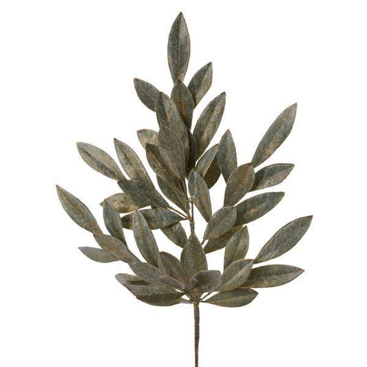 23.5" Brushed Bay Leaf Spray – Sage Green and Gold