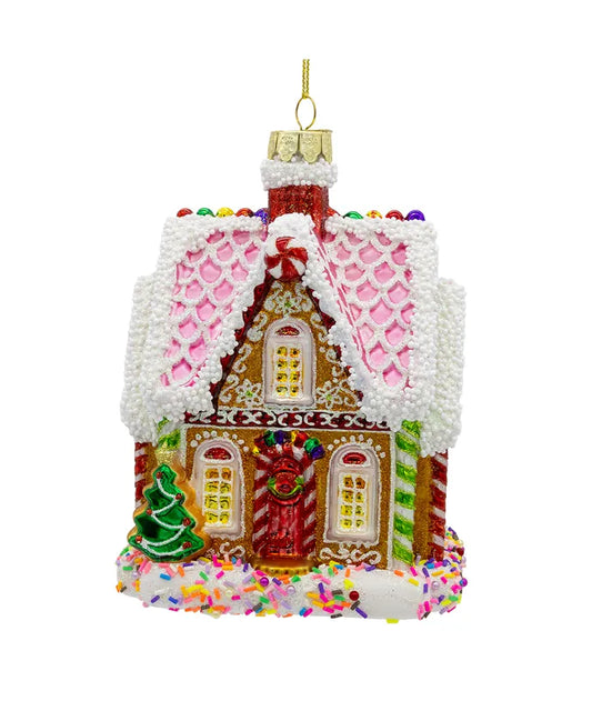 Bellissimo Glass Gingerbread House Ornament 5.75"