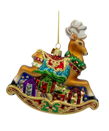 Bellissimo Glass Rocking Deer Ornament