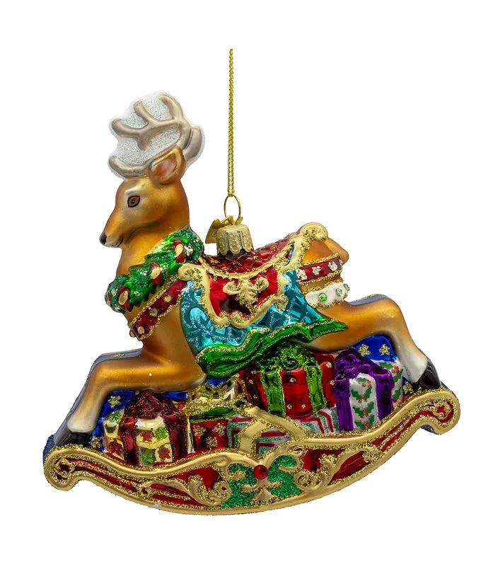 Bellissimo Glass Rocking Deer Ornament