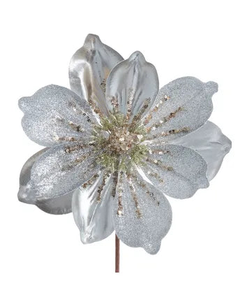 14” Silver Leather Glitter Magnolia