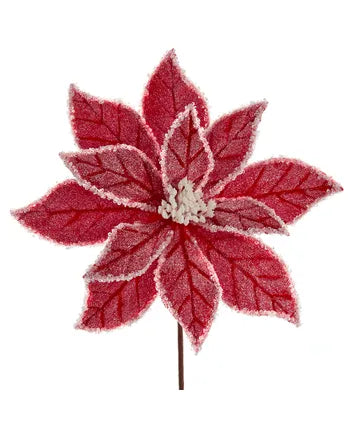 14" Frosted Red Velvet Poinsettia Pick
