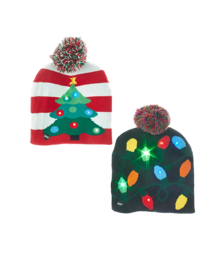 Battery-Operated LED Knit Hat with Christmas Pattern – Sold Separate