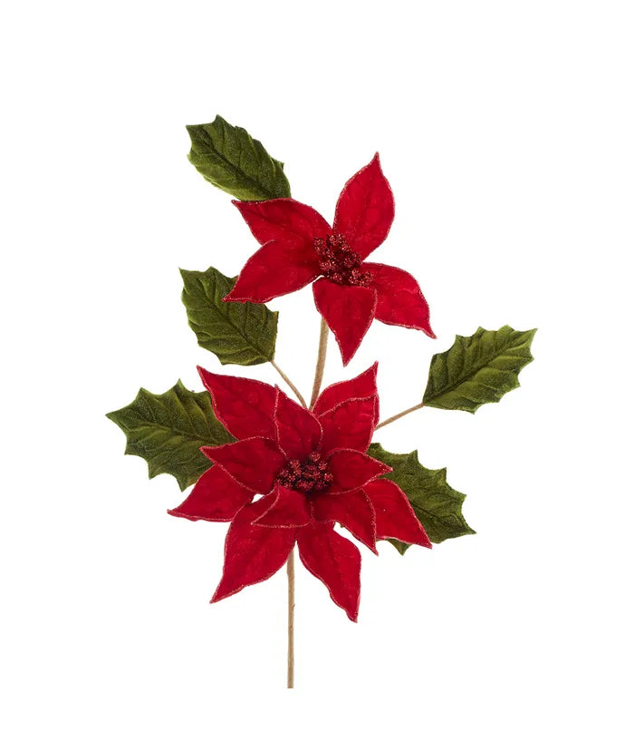 Kurt Adler 23" Holly & Poinsettia Pick