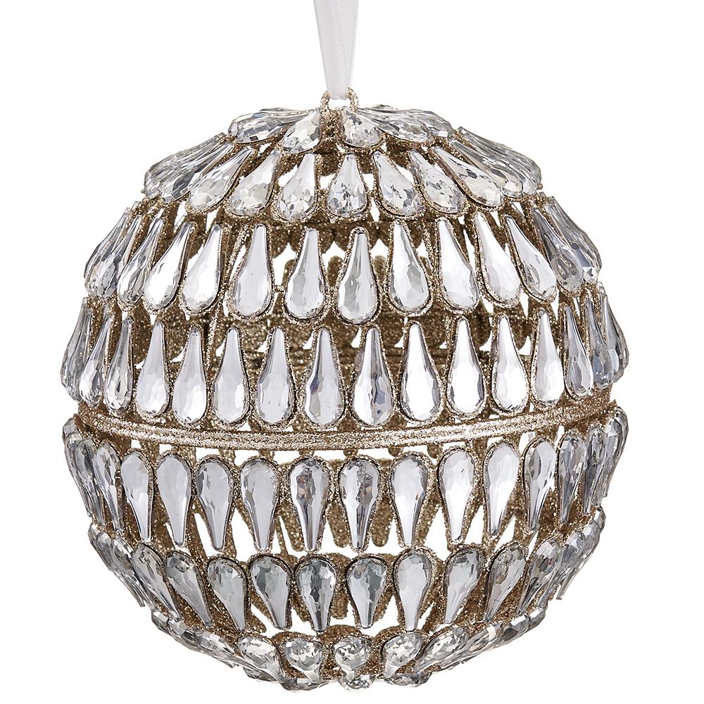 Glittered Rhinestone Ball Ornament – Clear Champagne – 6.5"